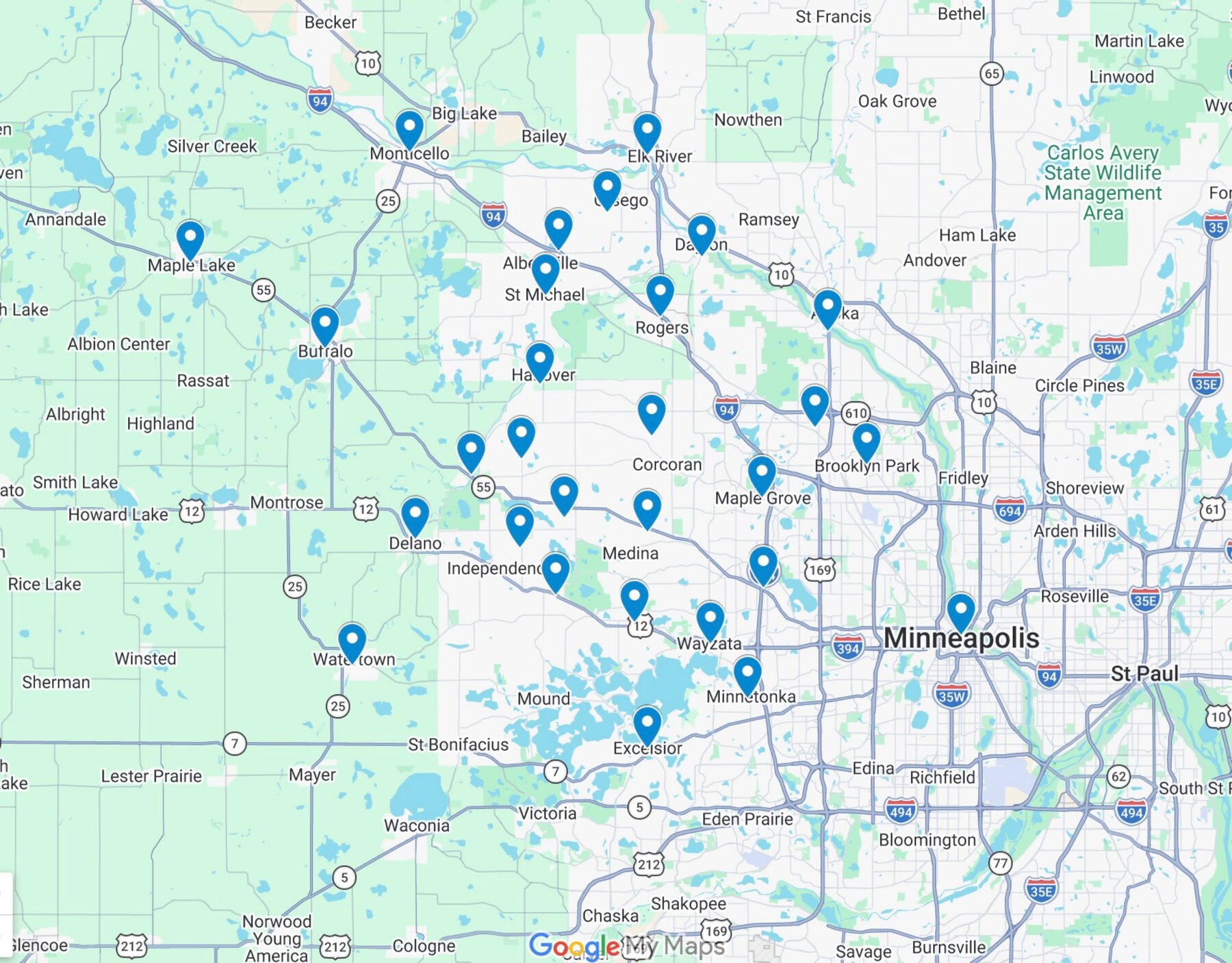 Map of the Splash Force service area across the west Twin Cities metro